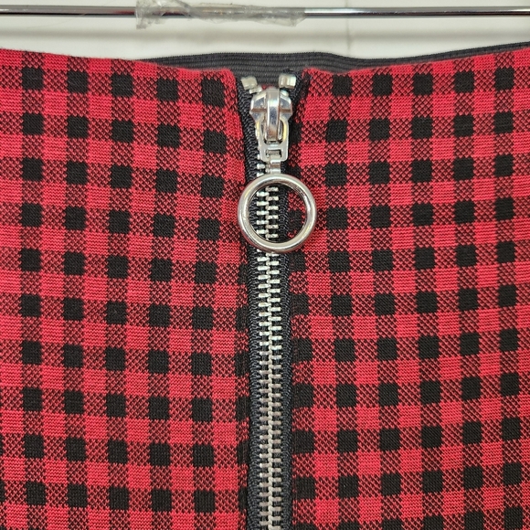 Zara Red Black Buffalo Check Mini Plaid Zip Strech Knit Pants High Rise Leggings - Picture 5 of 9